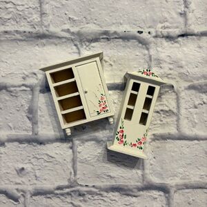 Vintage hand painted miniature wooden doll house furniture (2 piece)